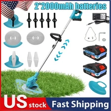 Electric Cordless Grass String Trimmer Lawn Edger Weed Wacker Cutter 2 Batteries