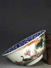 Antique Chinese large blue and white porcelain bowl from the Qing Dynasty