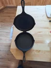 Vintage Cast Iron Wagner Ware 5 Star HINGED Skillet & Lid Set 1403b sits flat