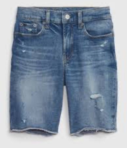 NWT GAP Kids High Rise Bermuda Shorts Medium Wash Denim Distressed NEW 14 - Picture 7 of 7