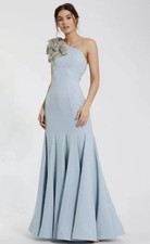 Mac Duggal 11810 Sz 6 Blue One Shoulder Rhinestone Flower  Trumpet Gown $698