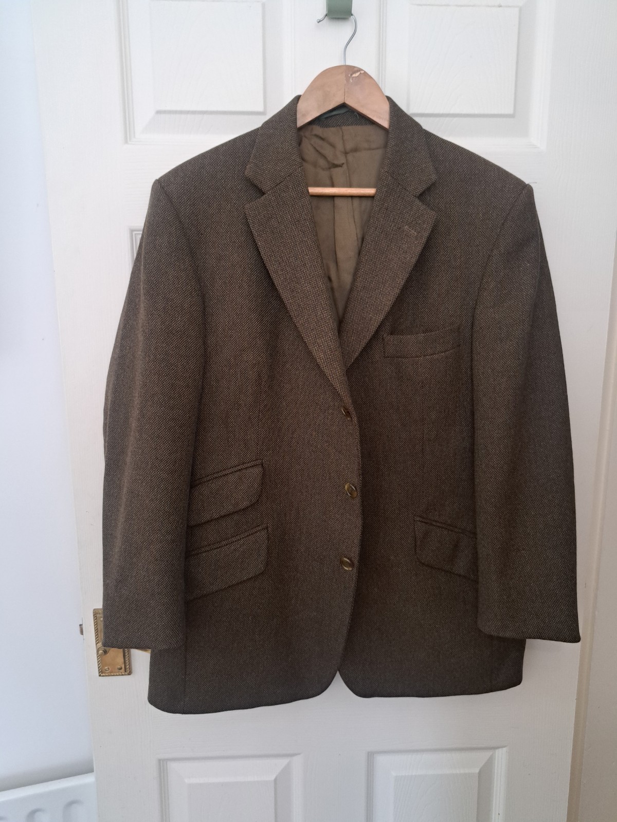 FILA Giacca blazer tweed Hackett Donegal UK 42 corta marrone check Savile Row Londra