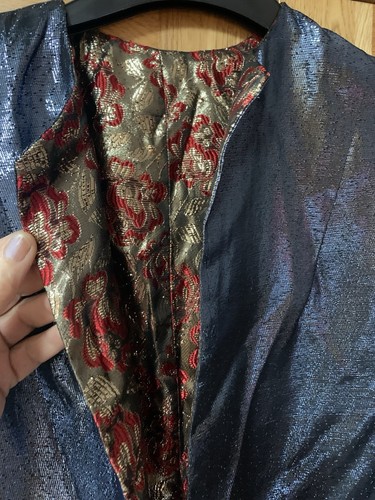 Vintage Metallic Rayon? Duster Jacket Coat Reversible Cocktail Evening Size M - Picture 5 of 9
