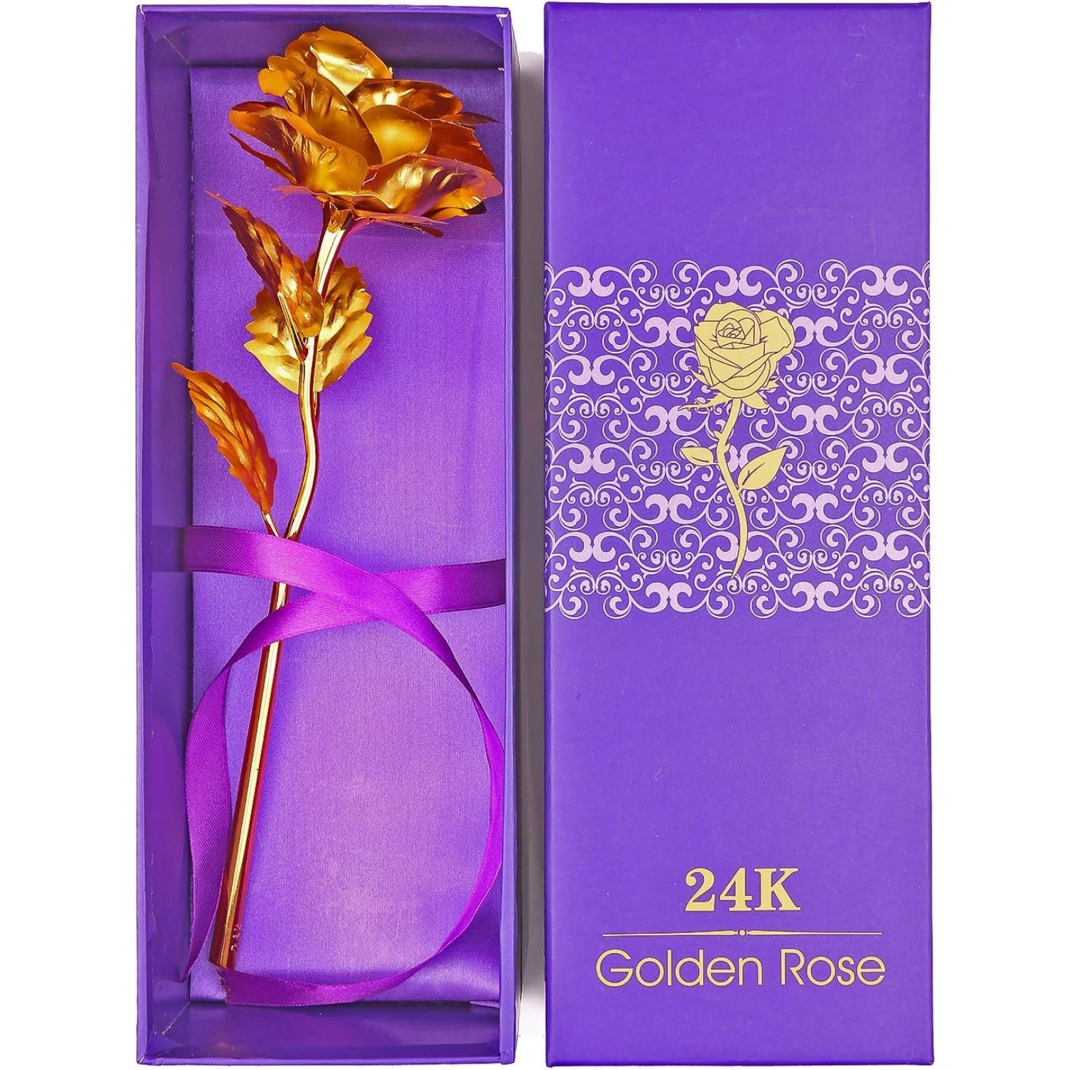 24K Golden Rose, Artificial Rose Flower Gifts for Her with Luxury Gift Box