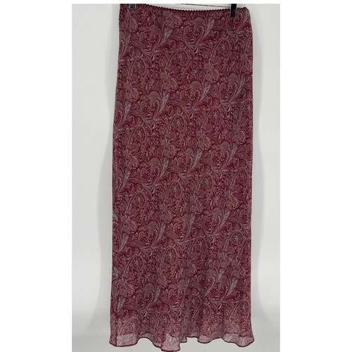 Laura Ashley, VTG Laura Ashley Burgundy Paisley 100% Silk Maxi Skirt USA 10 90s Victorian Chic
