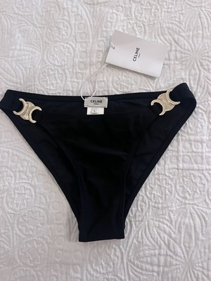 NWT Celine PARIS Bikini Bottoms Black Swimwear Size M, Chain Detail
