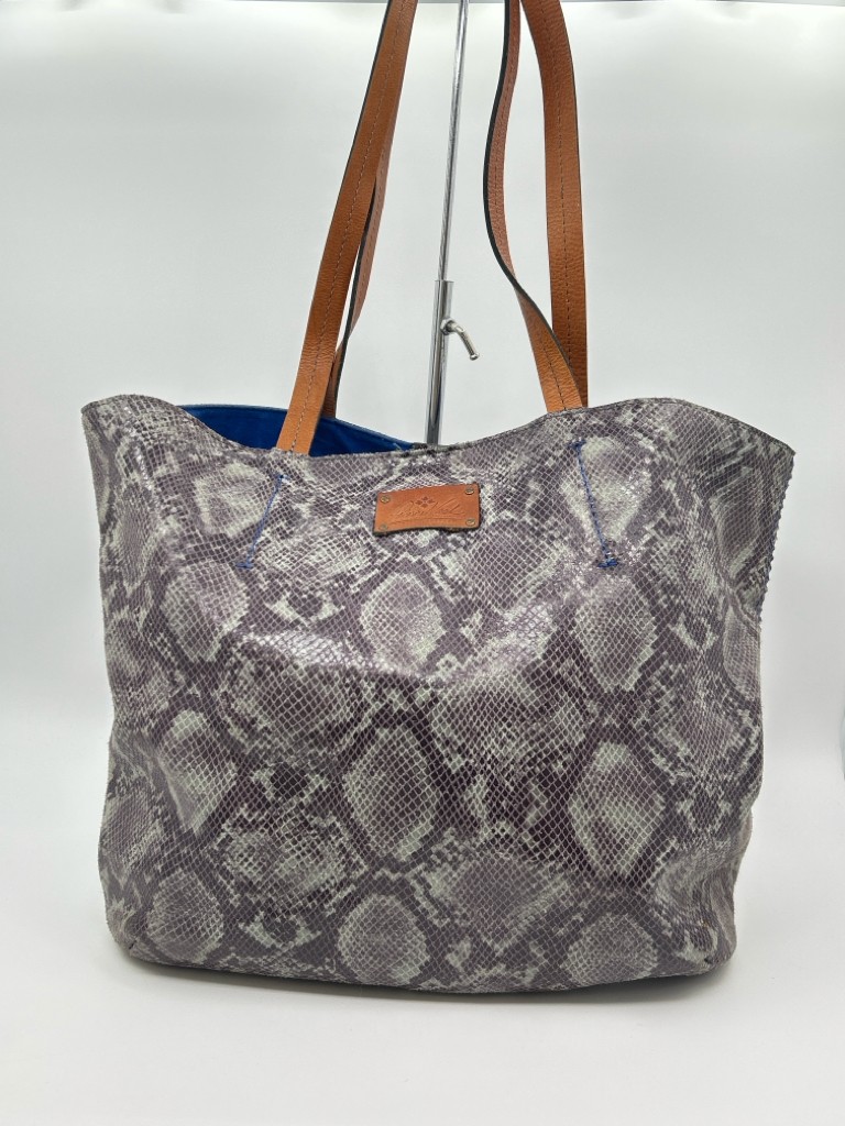 PATRICIA NASH Python Snake Print Leather Tote Lig… - image 1