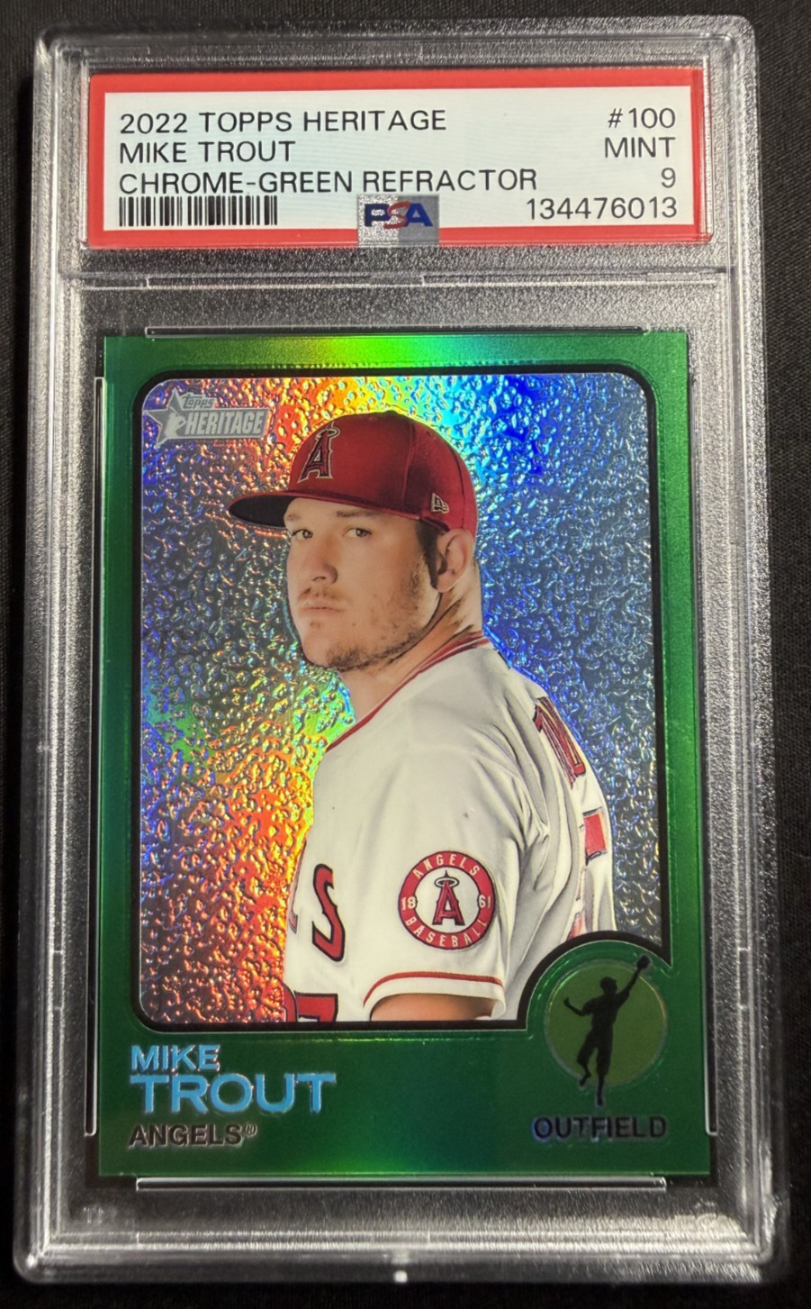 2022 Topps Heritage Chrome Green Refractor #100 Mike Trout PSA 9