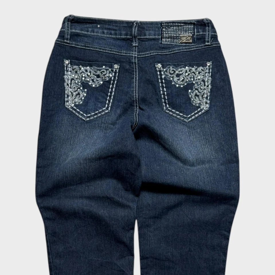 Pantalones Cortos De Colección Y2K Bordados Para Mujer Azul Marino Denim Calce Ajustado Talla 28 Cintura Foto 3 de 4
