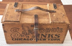 Vintage Sanford's Fountain Pen Ink Wood Box Advertising  Chicago-New York