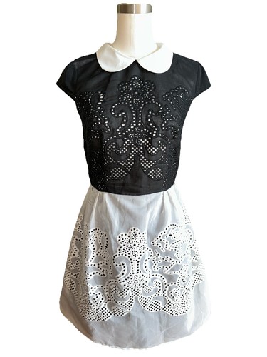 Chi Chi London for ModCloth Black & White Eyelet 60s Pin Up Dress Size 4