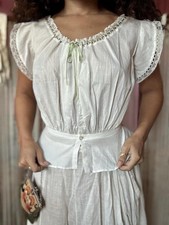 Near-Perfect Antique Edwardian Cotton Corset Cover with Ribbon Trim, Size XXS-XS