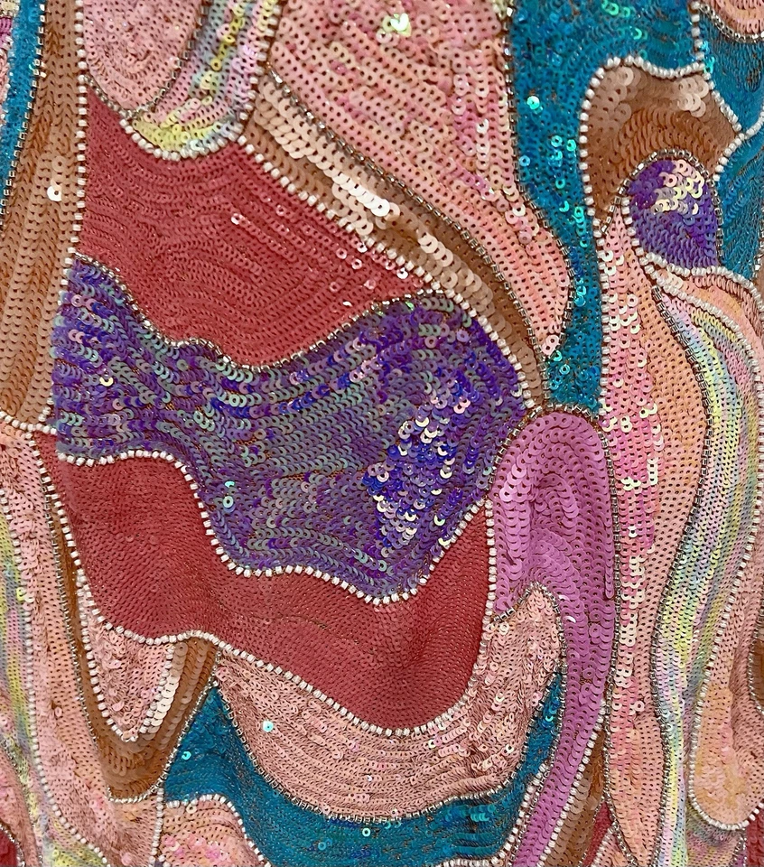 Tela bordada lentejuelas iridiscentes con cuentas elásticas multicolor 50” ancho 1 yarda Foto 3 de 4
