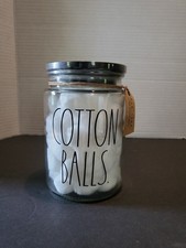 Rae Dunn Jar Of COTTON BALLS Holder Glass Jar Black Top New With Tag