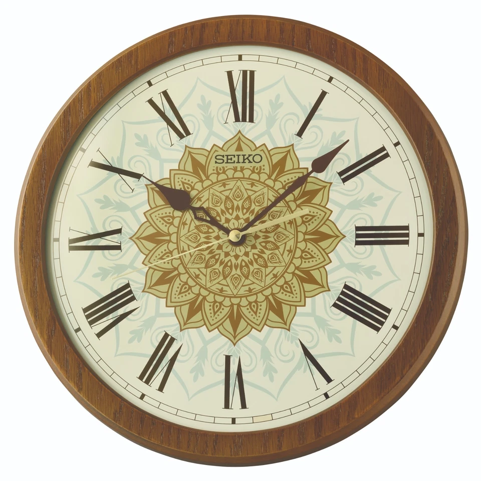 Seiko Round Wooden Oak Effect Battery Wall Clock, Silent Sweep Seconds QXA857Z - Image 1 of 1