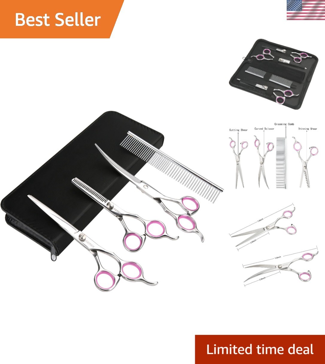 4-Piece Pet Grooming Scissors Set with Ergonomic Durable Design