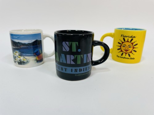 Lote de 3 tazas miniatura de vidrio de chupito tazas de cerámica de tamaño pequeño recuerdos de viaje - Imagen 5 de 10