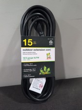 Outdoor Extension Cord 15 ft Black Heavy Duty SJTW 16 Gauge 3 Prong 13 Amp