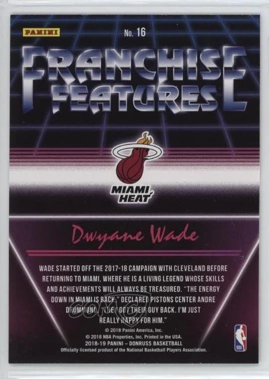 2018-19 Panini Donruss Franchise Features Dwyane Wade #16 HOF - Image 2 of 2