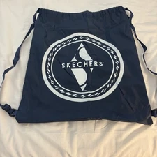 Skechers Brand Backpack - Nylon Drawstring Gym Shoe Bag Carry Tote Navy Blue 
