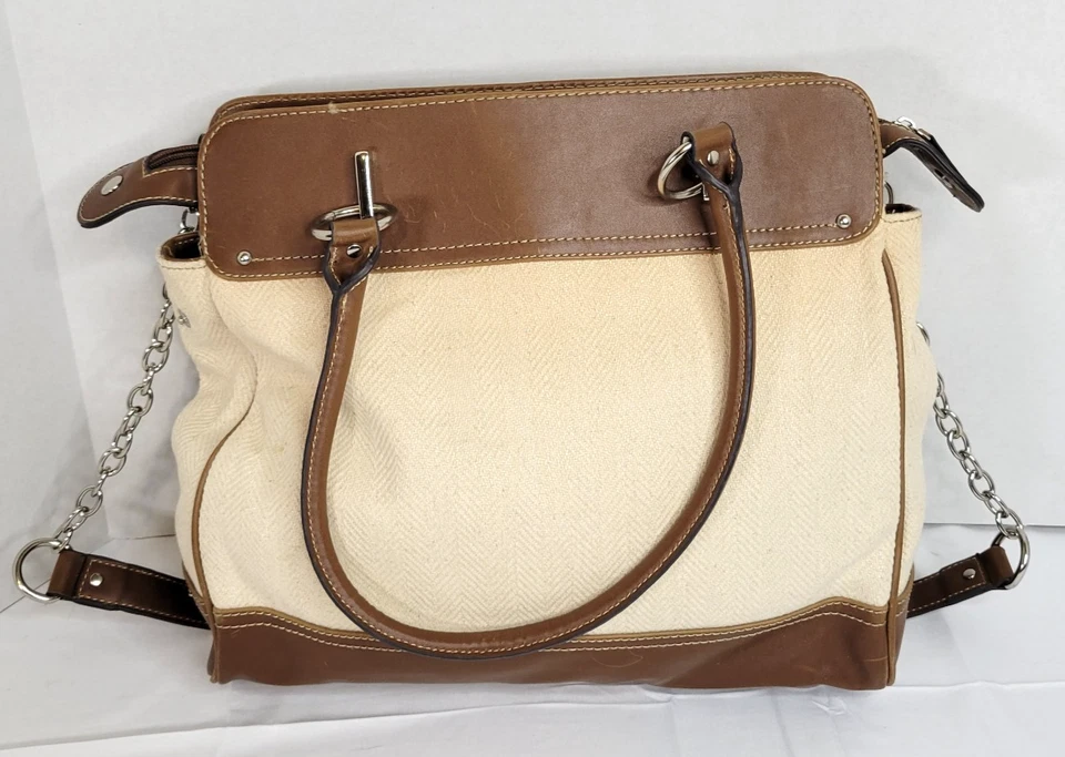 Bandolera Ralph Lauren Vintage Grande Chaps Crema y Marrón Doble Asa RARA Foto 3 de 4