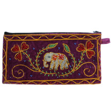 Deluxe Beaded Elephant Velvet Long Purse from Myanmar