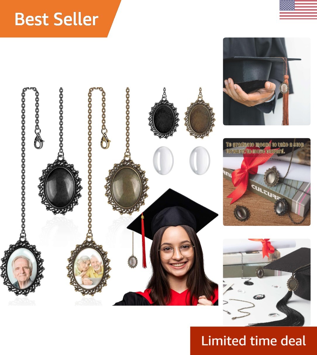 DIY Memorial Graduation Cap Decorations - Photo Charm Set for Class of 2024