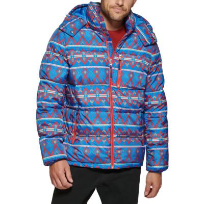 Club Room Mens Blue Water Resistant Hooded Winter Puffer Jacket Coat S BHFO 6483
