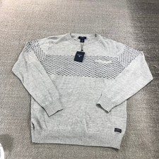 Gant Sweater Mens Medium Natural Cotton Chest Jacquard Crew Light Gray