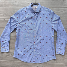 Original Penguin By Munsingwear Men's Blue Heritage Slim Stretch Shirt Size 16.5