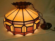 Vintage 16" Tiffany Style Stained Glass Hanging  Wall LIGHT or LAMP w 17" Chain