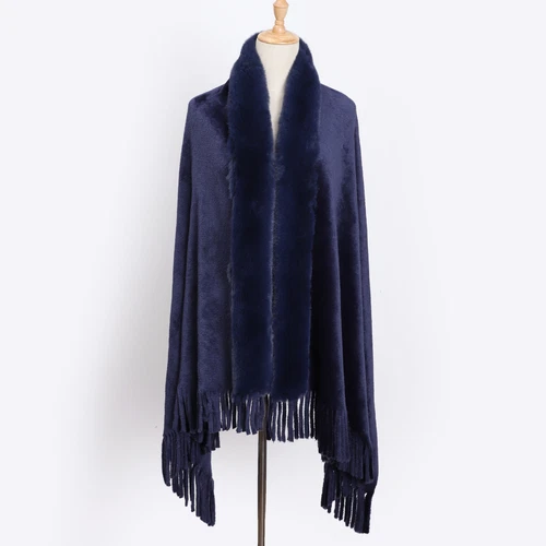 Abrigo Capa Cálido Para Mujer Cuello Piel Sintética Prendas para el torso Chal Borla Poncho Capa Chaqueta - Imagen 7 de 35