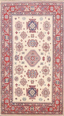 Geometric Ivory Super Kazak Oriental Area Rug Vegetable Dye Handmade Wool 6x10