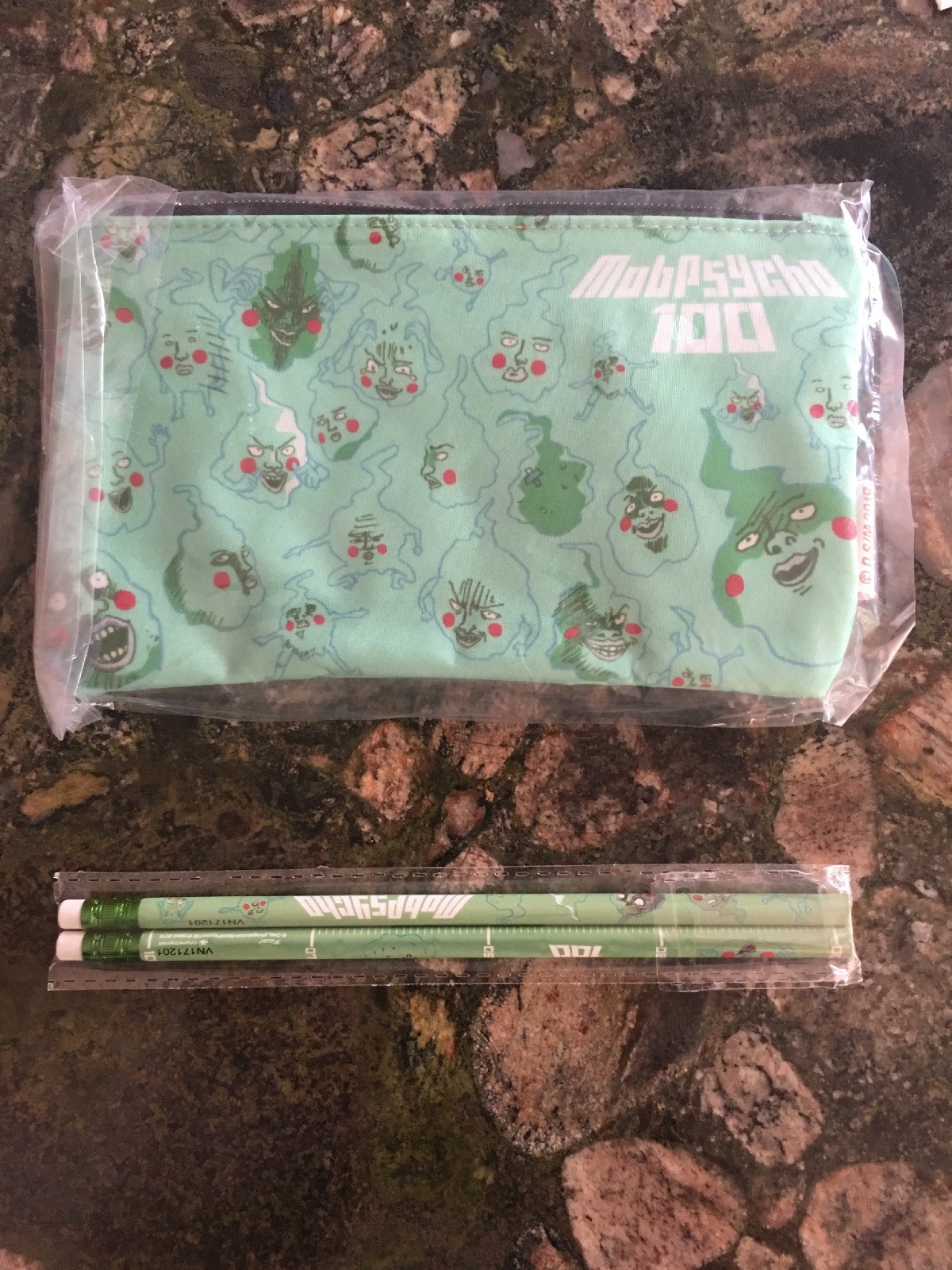 Crunchy Roll Anime Mob Psycho 100 Pencil Bag W/ 2 Pencils Dimple Hot Topic Excl