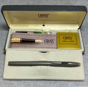 Cross Matte Gray & Chrome Fountain Pen, Box, Converter, Ink (2106) 🇺🇸 M Nib