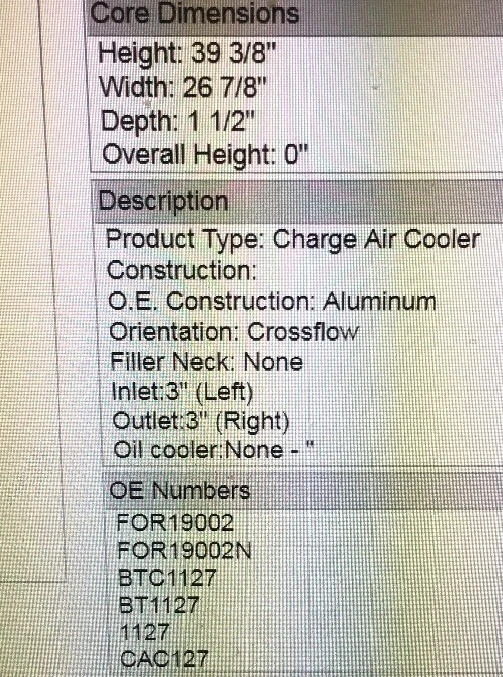 Enfriador de aire de carga nuevo Ford Louisville 7000 - serie 8500 90-95 l6 6,6 V8 222018 Foto 2 de 2
