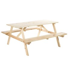 Wooden Picnic Table Bench 6 Seater w/ Parasol Cutout 150 cm Natural Wood Finish