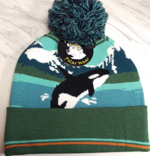 New Alaska Hat Polar Wear Alaska beanie style Knit hat with Pom Pom Orca - Picture 5 of 6