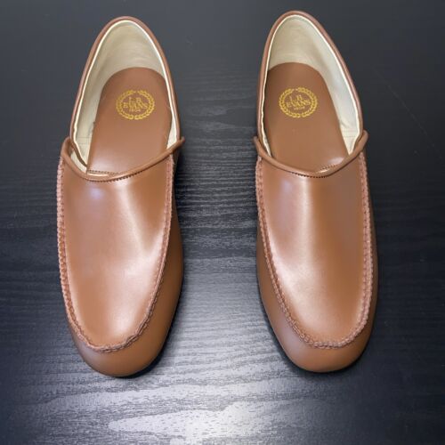 L.B. Evans Chicopee Mocccasin Mens Brown Leather Slippers 2198 Size 10 Narrow - Picture 1 of 10