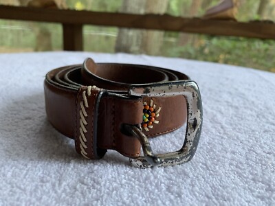 Fossil Vintage Leather Jeweled Brown Belt - Size L Vintage Fossil Belt Womens Size small, Brown Leather, Large  main image 3