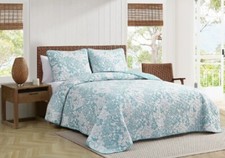 Quilt Set Blue White Floral Leaf Pattern Ground Twin Reversible Cotton Bedding