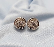 Beautiful 925 Sterling Silver Designer Round Raw Diamond Stud Earrings