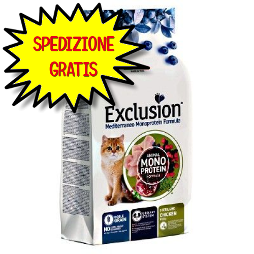 EXCLUSION Mediterraneo Gatto Sterilizzato Monoprotein Pollo 300 G OF