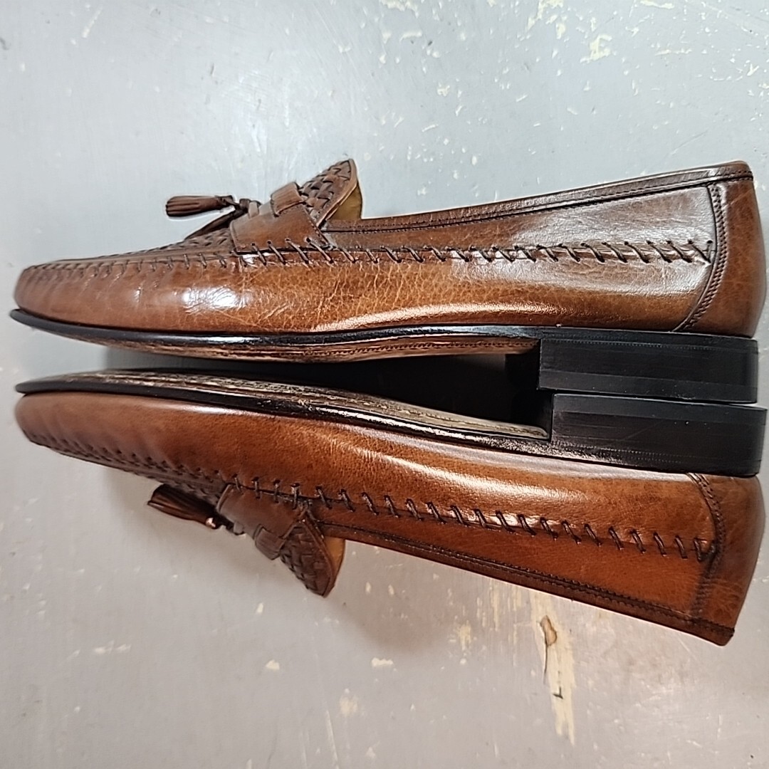 Florsheim Woven Black Brown Square Toe Dress Shoe 13D 18212-16 Tassles Florsheim Brown Leather Woven Tassel Loafers Mens 10.5 Made  main image 4