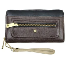 Tutilo New York Brown Black Organizer Zip Around Wallet Wristlet 8.25x4.5" EUC