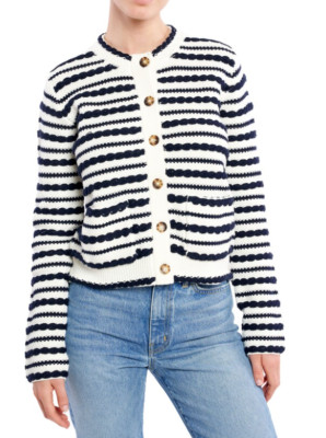 La Ligne  Sweater Womens Size Large  Navy/white Braid Striped Cardigan $325