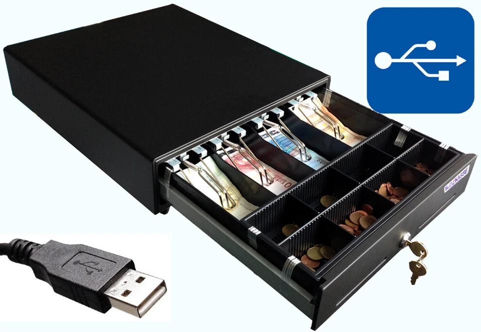 M&S SYSTEMSOLUTIONS USB KASSENSCHUBLADE KASSENLADE GELDLADE SCHWARZ iQCash 350USB