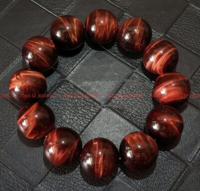 Huge 20mm Natural Red Tiger's Eye Gemstone Round Beads Elastic Bracelets 7.5''