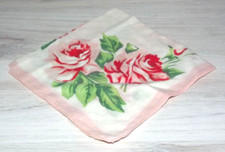 Vintage Pink Red Roses Corners Floral Hankie 12  Handkerchief B23