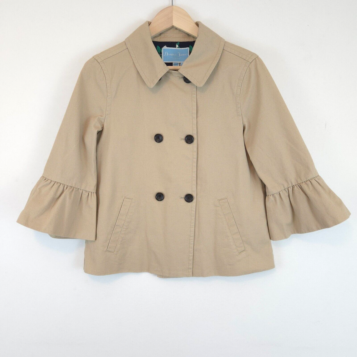 Draper James Women's Khaki Casual Utility Jacket 3/4 Sleeves Pockets Size